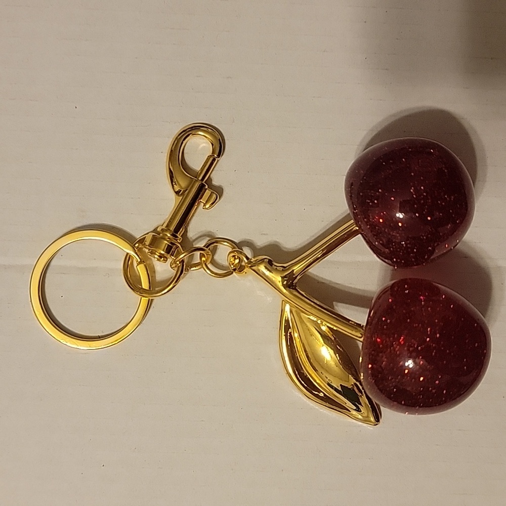 Cherry Keychain - Bag Charm with Gold Accents